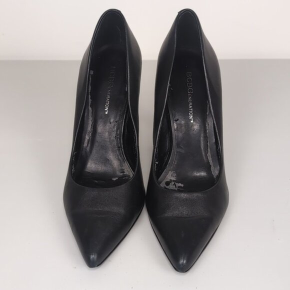 BCBGeneration Flash Leather Stiletto Pumps Pointed Toe Black High Heels Size 7 - Picture 7 of 14